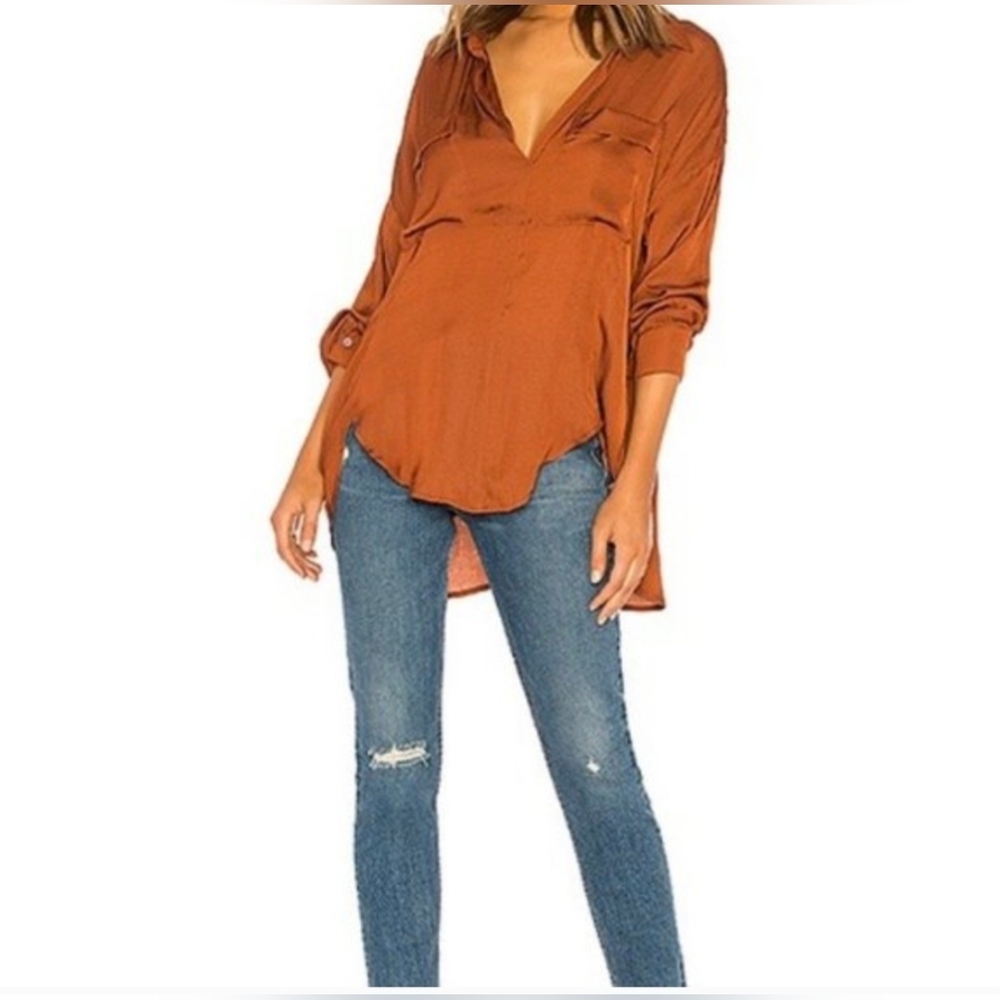 FREE PEOPLE Starry Dreams Oversized Pullover Blouse in Rust Size large